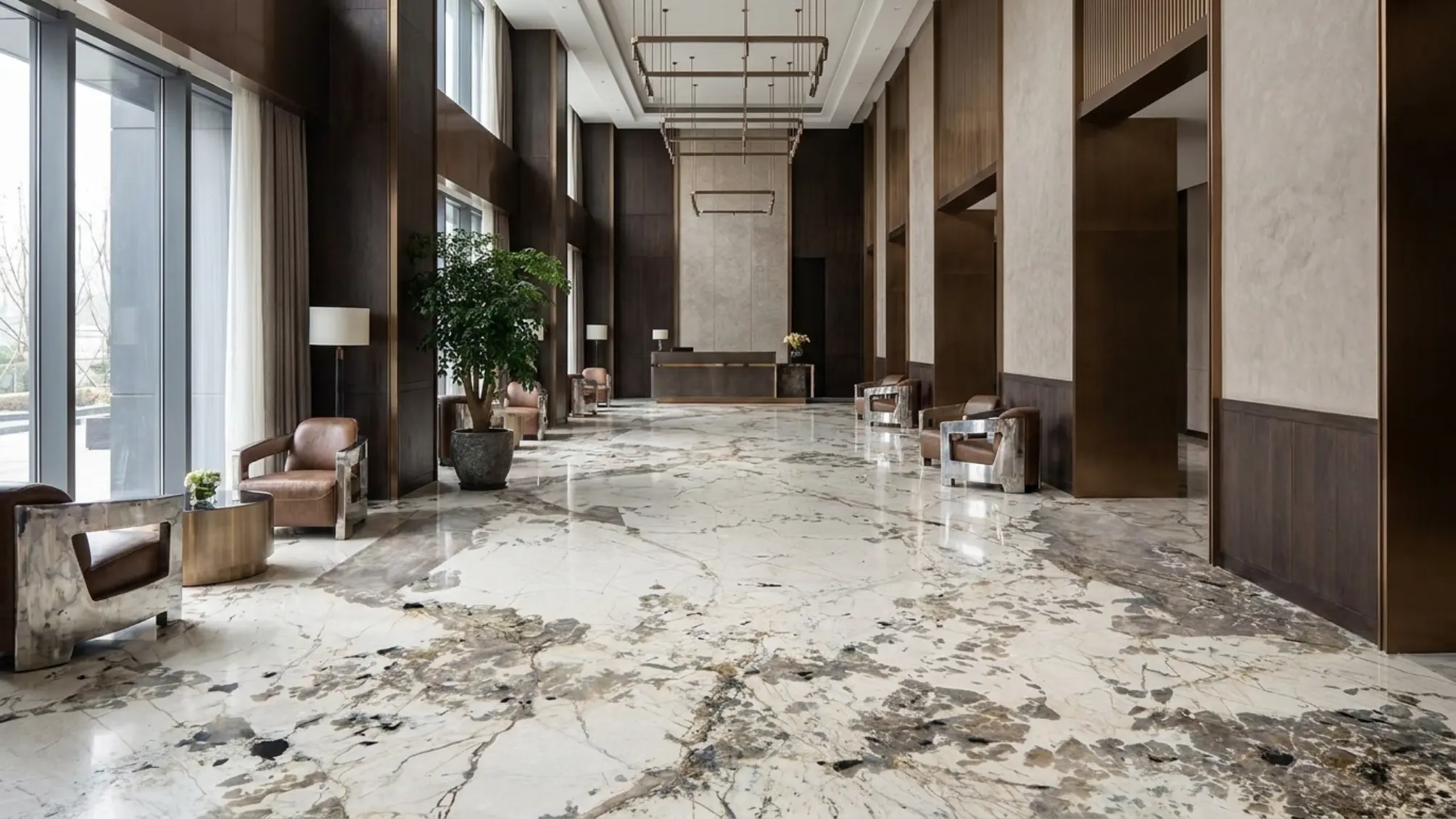 Hotel lobby floor application with Patagonia Granite