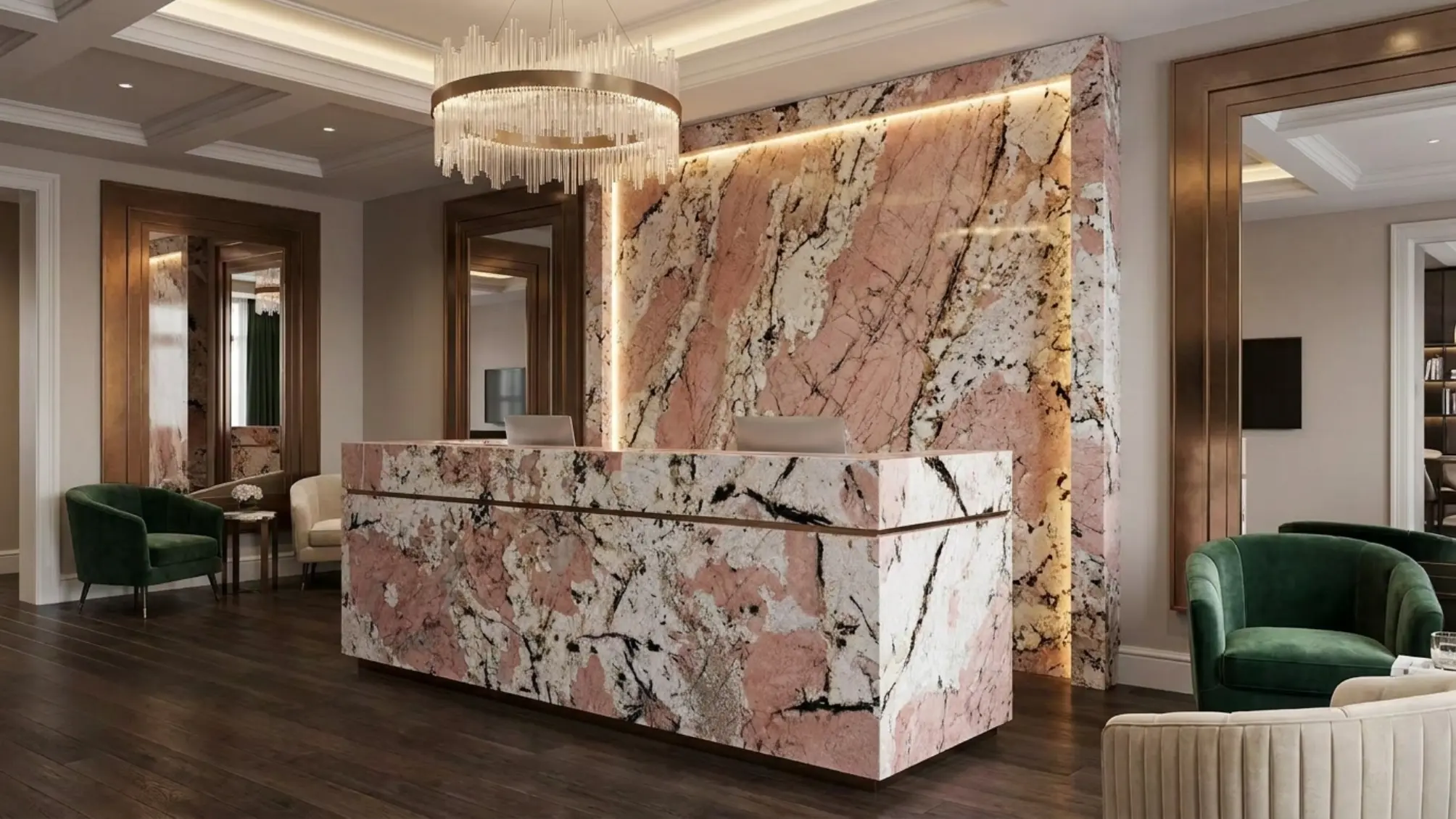Hotel lobby reception application with Patagonia Granite