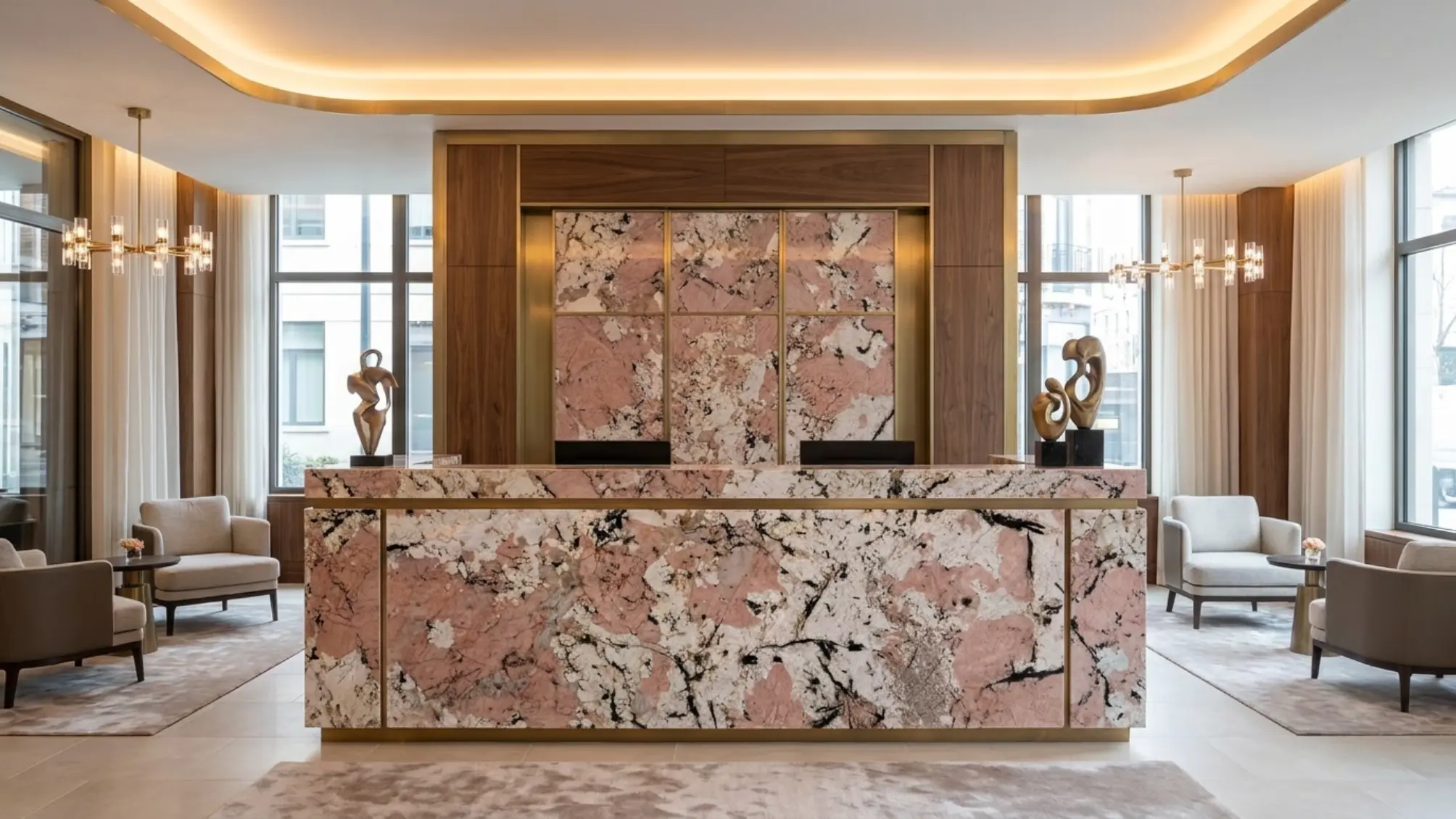Patagonia Granite hotel reception counter and feature wall
