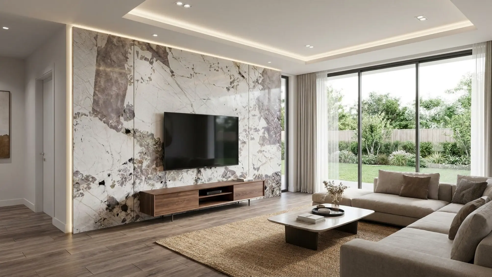 Patagonia television wall application with Patagonia Granite