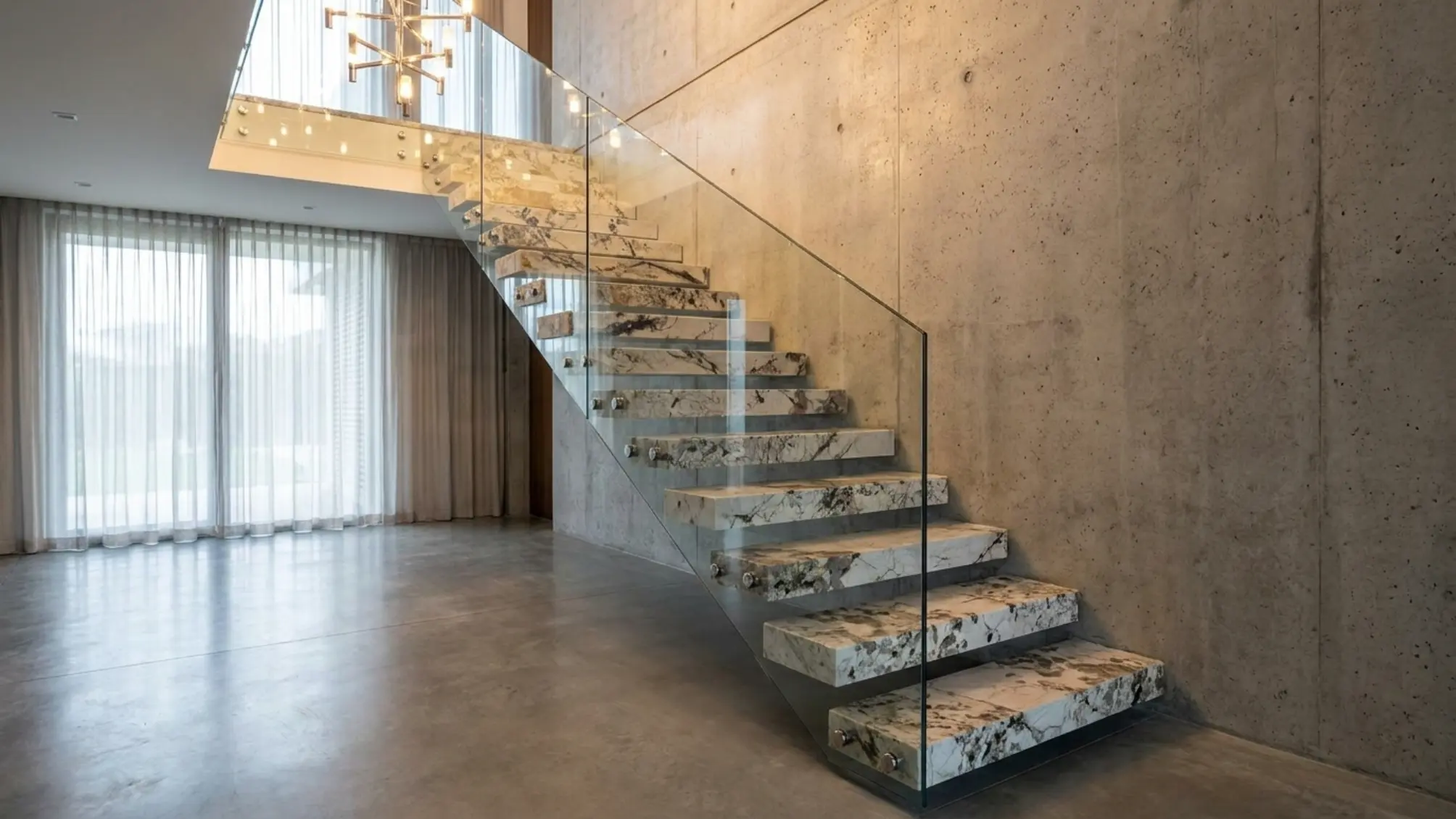 Staircase wall and floor application with Patagonia Granite