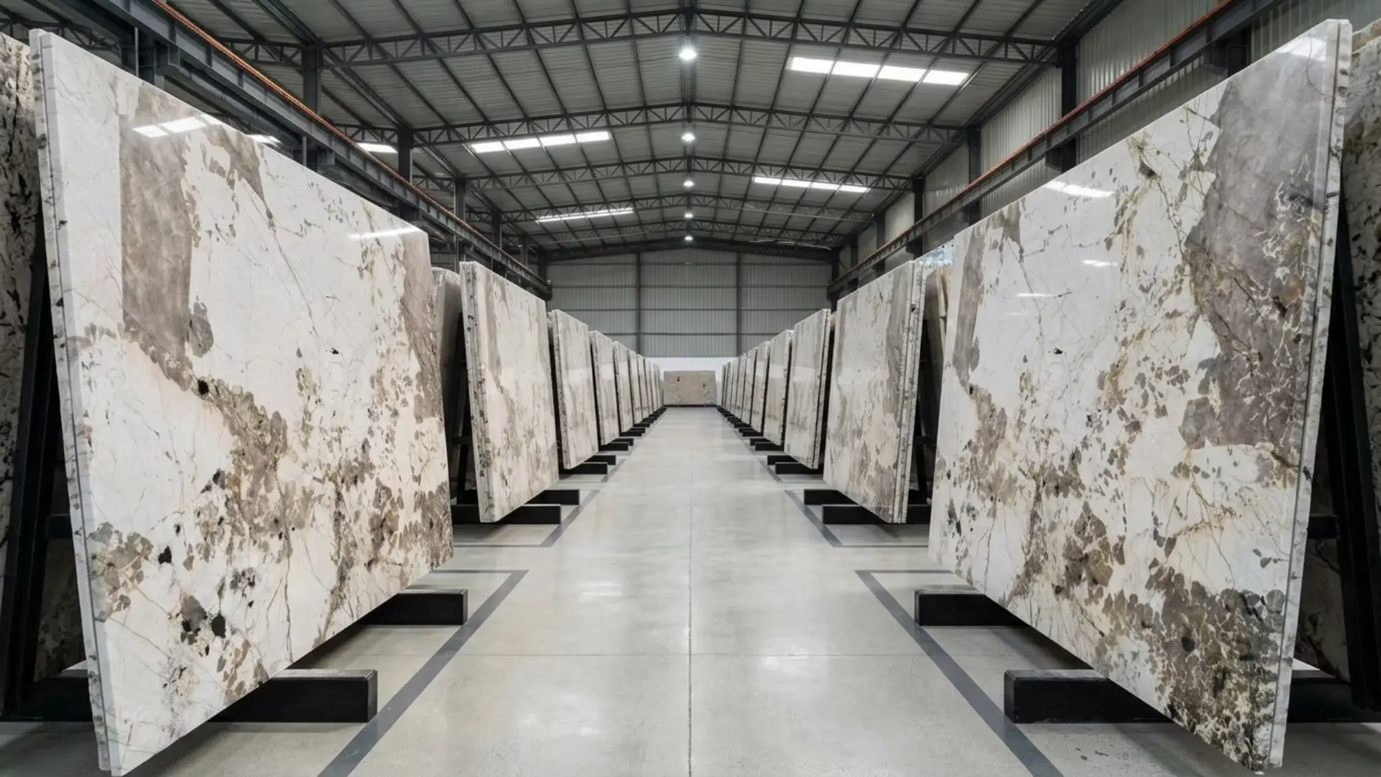Patagonia Granite slab aisle at TM Stone factory